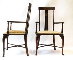 A pair of Arts & Crafts Armchairs with stylised floral details - Thumbnail 2