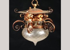 C. R. Ashbee, In the manner of. Arts & Crafts copper and glass ceiling light - Thumbnail 1