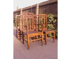 A set of six Glasgow style high back oak dining chairs - Thumbnail 1