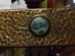 Liberty & Co. An Arts & Crafts copper mirror with a little blue Ruskin jewel to the top. - Thumbnail 3