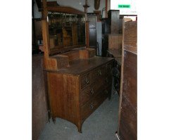 A Well-Crafted Oak Arts & Crafts Dressing Table with Stylised Floral Carving to the Top - Thumbnail 2