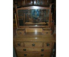A Well-Crafted Oak Arts & Crafts Dressing Table with Stylised Floral Carving to the Top - Thumbnail 3