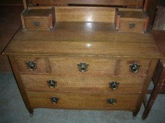A Well-Crafted Oak Arts & Crafts Dressing Table with Stylised Floral Carving to the Top - Thumbnail 4