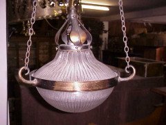 An Arts & Crafts Copper Hanging Light with Original Glass Bowls - Thumbnail 2