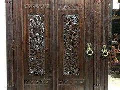 Rare aesthetic movement wardrobe with Pre-Raphaelite style maidens - Thumbnail 4