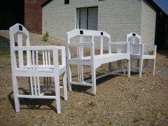 A secessionist three seater bench with a matching pair of Armchair - Thumbnail 2