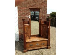 An impressive Arts & Crafts Oak dressing table with pewter and ebony stylised floral inlays. - Thumbnail 2
