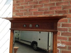 An impressive Arts & Crafts Oak dressing table with pewter and ebony stylised floral inlays. - Thumbnail 8