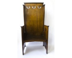 A rare and very progressive Arts & Crafts Oak Armchair in the pure Glasgow style - Thumbnail 1