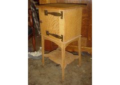 Liberty and Co. A bedside cabinet with internal drawer, lower shelf and stylised copper hinges and handles - Thumbnail 3