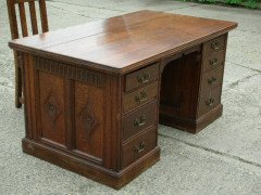 A Well-Crafted Gothic Revival Oak Knee Hole Partners Desk - Thumbnail 2