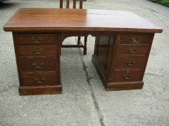 A Well-Crafted Gothic Revival Oak Knee Hole Partners Desk - Thumbnail 3