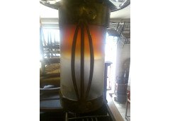 An Arts & Crafts silver plated hanging lantern with stylised cut-outs and a Vaseline and Cranberry shade - Thumbnail 2