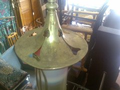 An Arts & Crafts silver plated hanging lantern with stylised cut-outs and a Vaseline and Cranberry shade - Thumbnail 3