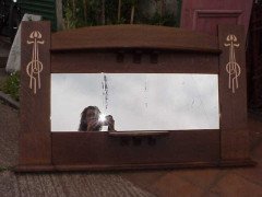 Liberty & Co. Attributed, a large Arts & Crafts Oak overmantle/mirror - Thumbnail 1