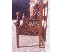 A Celtic Arts & Crafts carved Oak settle with carved dragons to the tops - Thumbnail 5