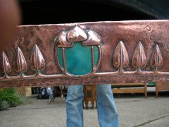 Talwin Morris, Style of. A Glasgow School mirror with stylised floral repousse copper work - Thumbnail 2