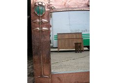 Talwin Morris, Style of. A Glasgow School mirror with stylised floral repousse copper work - Thumbnail 3