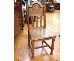 Shapland & Petter. An Arts & Crafts Oak chair with arched top and wonderful Peacock inlays - Thumbnail 2