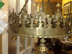 Gothic Revival Brass Ceiling Light with Pierced Cresting c.1895 - Thumbnail 5