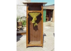 An Arts & Crafts Oak hall robe with flaring cornice and twizzling coat hooks to each side - Thumbnail 1
