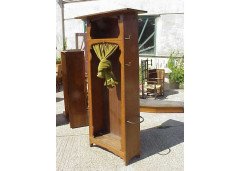 An Arts & Crafts Oak hall robe with flaring cornice and twizzling coat hooks to each side - Thumbnail 2