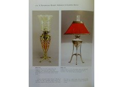 W. A. S. Benson. A brass and copper 4 leg oil lamp in the form of a large flower with original James Powell Vaseline shade - Thumbnail 2