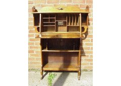 Arts & Crafts Oak Fall Front Bureau with Copper Handles & Hinges - Thumbnail 2