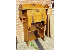 Arts & Crafts Oak Fall Front Bureau with Copper Handles & Hinges - Thumbnail 3