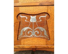 E. A. Taylor. A rare Arts & Crafts Glasgow school Oak grandfather clock with inlaid pewter motto to the top 'TIME FLIES'. - Thumbnail 9