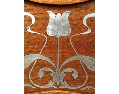 E. A. Taylor. A rare Arts & Crafts Glasgow school Oak grandfather clock with inlaid pewter motto to the top 'TIME FLIES'. - Thumbnail 10
