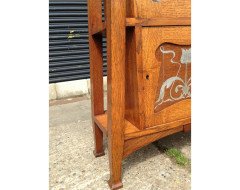 E. A. Taylor. A rare Arts & Crafts Glasgow school Oak grandfather clock with inlaid pewter motto to the top 'TIME FLIES'. - Thumbnail 11