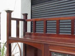 E. A. Taylor for Wylie & Lochhead. An Arts & Crafts display/sideboard with green glass Voysey style tree details - Thumbnail 3