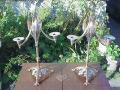 W. A. S. Benson. A stunning pair of silver plated and copper candelabras - Thumbnail 1