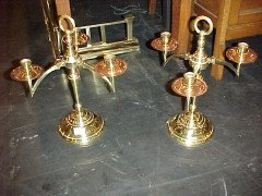 W. A. S. Benson. A pair of brass and copper candelabras - Thumbnail 1