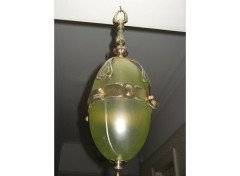 Arts & Crafts ceiling light with green glass liner - Thumbnail 1