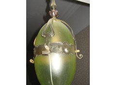 Arts & Crafts ceiling light with green glass liner - Thumbnail 3