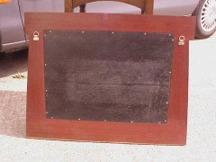 An Arts & Crafts mahogany style mirror with subtle angular form with a light blue Ruskin Heart to the top - Thumbnail 5