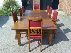 Shapland & Petter. An Arts & Crafts Oak 14 seater extending dining table with three leaves and eight matching chairs - Thumbnail 2