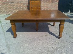Shapland & Petter. An Arts & Crafts Oak 14 seater extending dining table with three leaves and eight matching chairs - Thumbnail 4