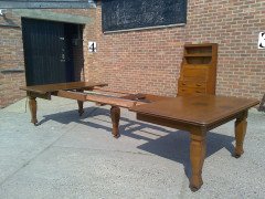 Shapland & Petter. An Arts & Crafts Oak 14 seater extending dining table with three leaves and eight matching chairs - Thumbnail 5