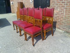 Shapland & Petter. An Arts & Crafts Oak 14 seater extending dining table with three leaves and eight matching chairs - Thumbnail 10