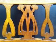 Shapland & Petter. An Arts & Crafts Oak 14 seater extending dining table with three leaves and eight matching chairs - Thumbnail 17