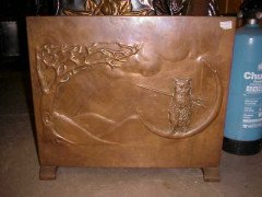 A Copper Fire Screen with Owl Standing on the Crescent Moon Beside a Stylised Tree - Thumbnail 2