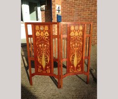 Shapland & Petter. A rare Shapland & Petter Peacock folding screen with Abalone - Thumbnail 2