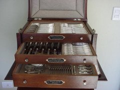 WMF. Rare silver plated cutlery service for 12, in the original cabinet with silver plated stylised mounts - Thumbnail 9