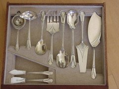 WMF. Rare silver plated cutlery service for 12, in the original cabinet with silver plated stylised mounts - Thumbnail 11