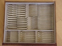 WMF. Rare silver plated cutlery service for 12, in the original cabinet with silver plated stylised mounts - Thumbnail 12