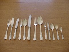 WMF. Rare silver plated cutlery service for 12, in the original cabinet with silver plated stylised mounts - Thumbnail 16