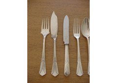 WMF. Rare silver plated cutlery service for 12, in the original cabinet with silver plated stylised mounts - Thumbnail 17